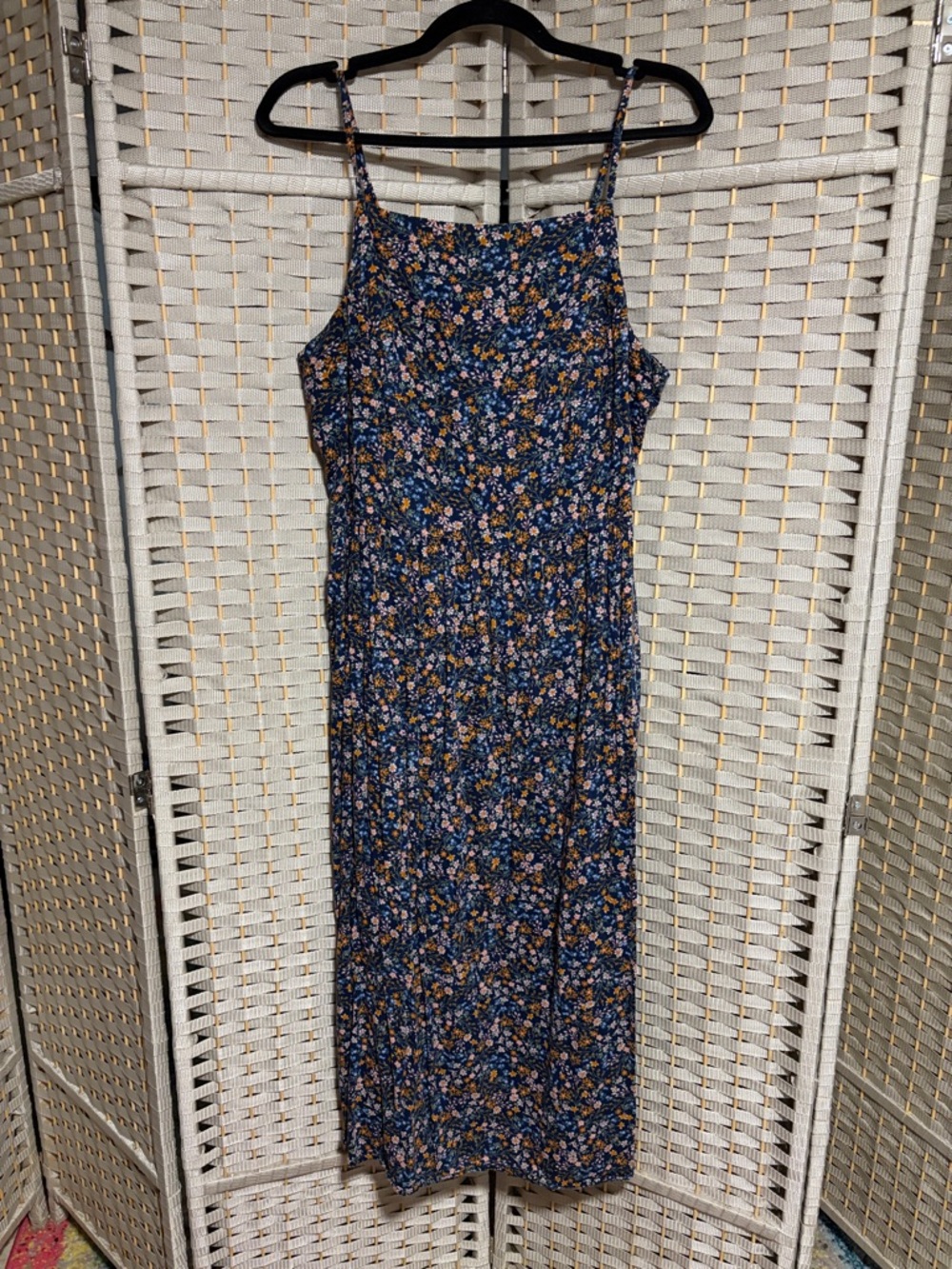 Old Navy Floral Navy Blue Spaghetti Strap Midi Dress